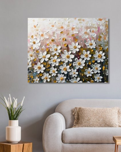 Obrazki na ścianę - Białe kwiaty z żółtym środkiem