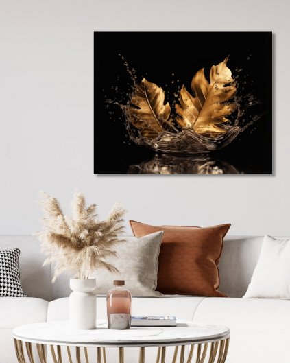 Obrazki na ścianę - Złote liście na wodzie