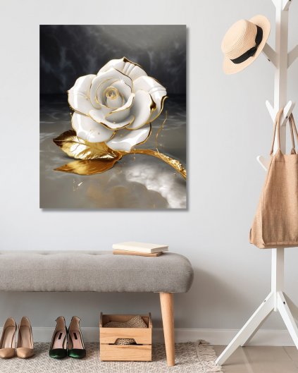 Obrazki na ścianę - Biała i złota róża