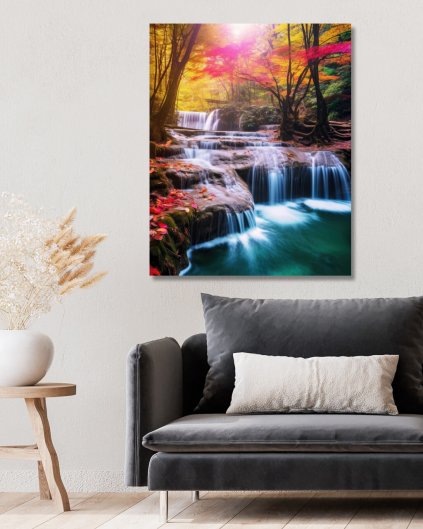 Obrazki na ścianę - Wodospad w jesiennym lesie