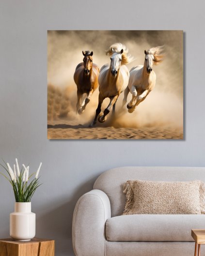 Obrazki na ścianę - Konie biegające po piasku 2