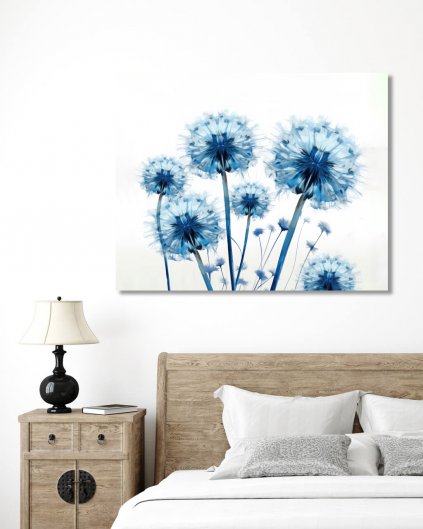 Obrazki na ścianę - Kwitnące mniszki lekarskie - w kolorze niebieskim