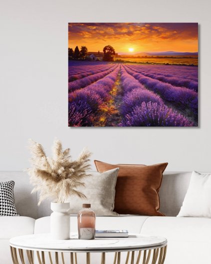 Obrazki na ścianę - Zachód słońca nad lawendową łąką
