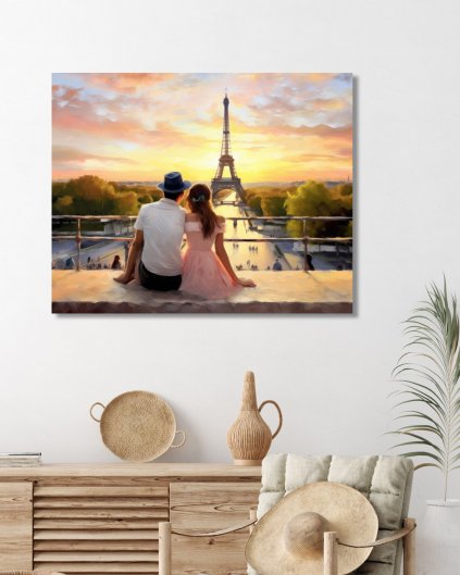 Obrazki na ścianę - Zakochana para przy wieży Eiffla