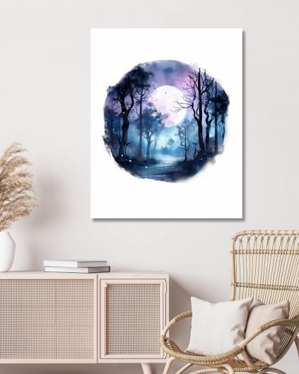 Obrazki na ścianę - Księżycowy widok przez gałęzie drzew