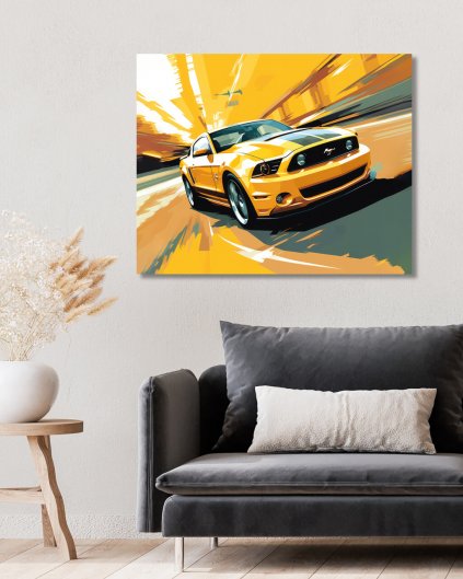 Obrazki na ścianę - Szybki żółty Mustang