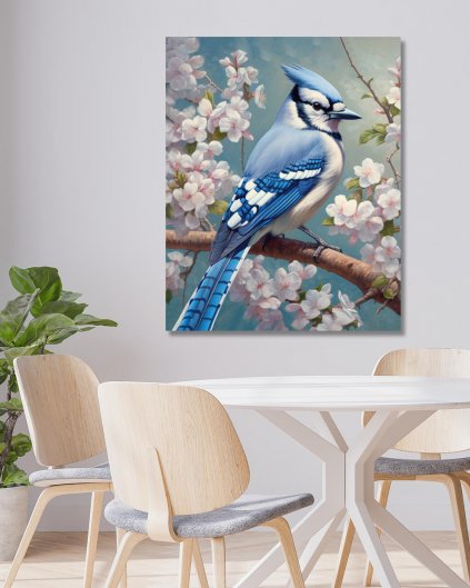 Obrazki na ścianę - Piękny niebieski ptak w gałęziach