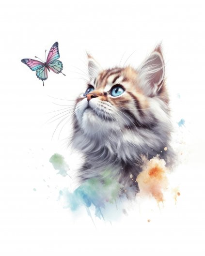 Obrazki na ścianę - Kot obserwujący motyla