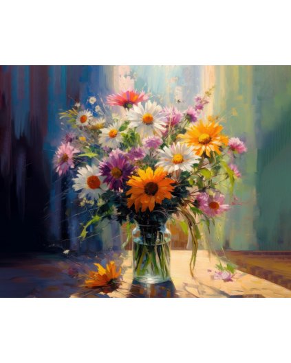 Obrazki na ścianę - Szklany wazon pełen letnich kwiatów