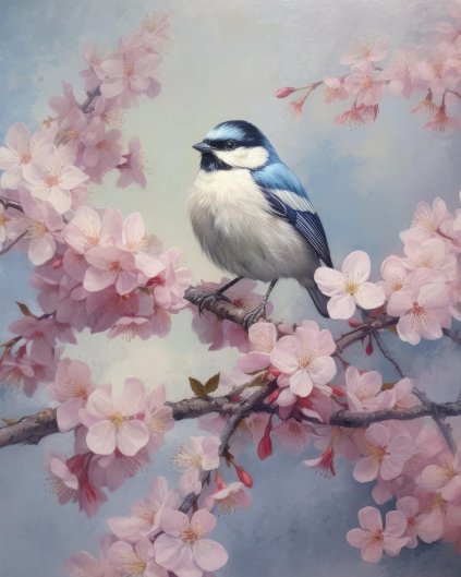 Obrazki na ścianę - Ptak nad wiosennymi kwiatami