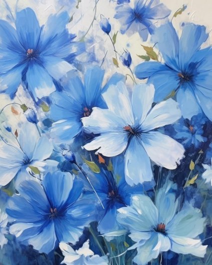 Obrazki na ścianę - Niebieskie kwiaty na polu