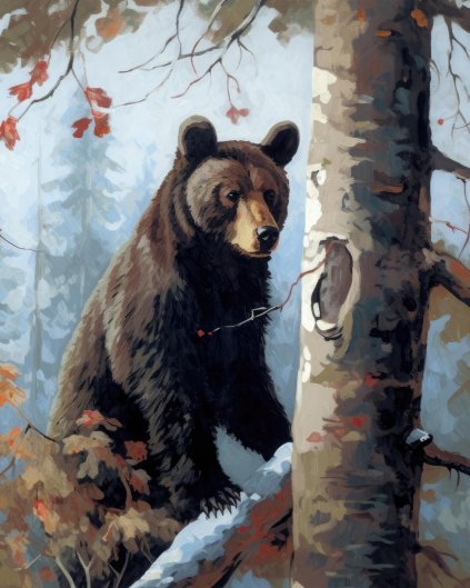 Obrazki na ścianę - Niedźwiedź przy drzewie