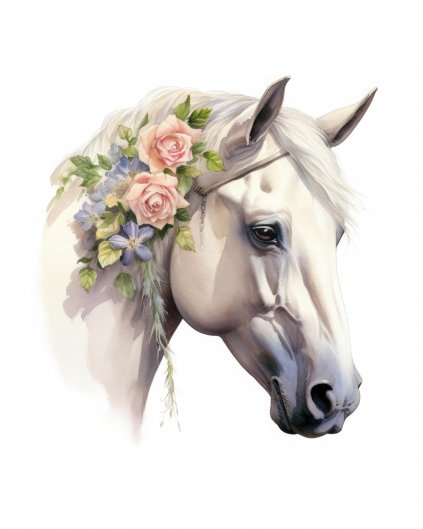 Obrazki na ścianę - Kwiecista grzywa białego konia