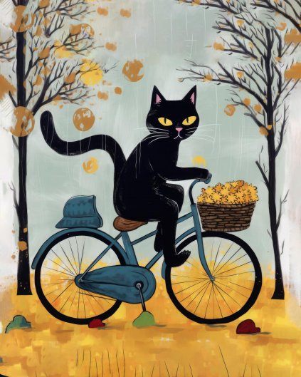 Obrazki na ścianę - Kot na rowerze