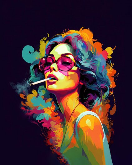 Obrazki na ścianę - Kobieta z papierosem w różowych okularach