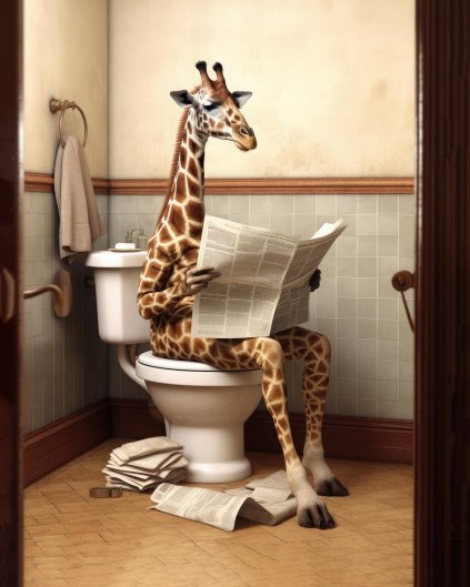 Obrazki na ścianę - Żyrafa z gazetą w toalecie