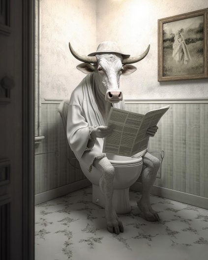 Obrazki na ścianę - Krowa z gazetą w toalecie