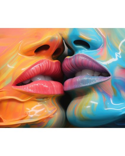 Obrazki na ścianę - Całujące się kobiety w kolorach