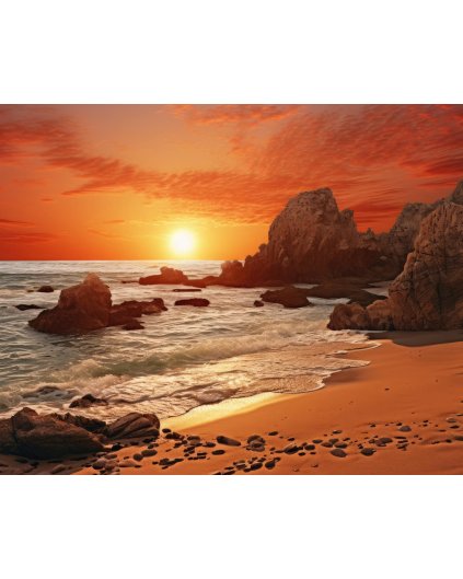 Obrazki na ścianę - Zachód słońca nad skałami nad morzem