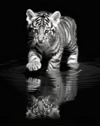 Obrazki na ścianę - czarno-biały mały tygrys