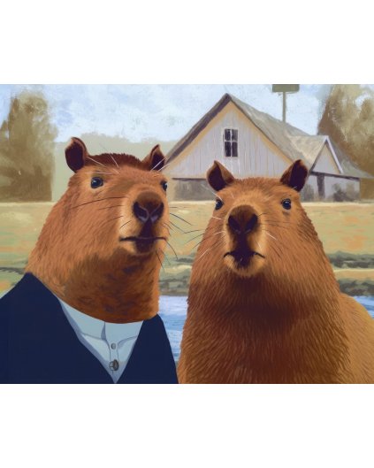 Obrazki na ścianę - Kapibary w wiejskim domu