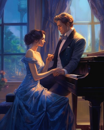 Obrazki na ścianę - Mężczyzna i kobieta przy pianinie