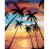 Malowanie po numerach - Zachód słońca, palmy i łódka