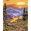 Malowanie po numerach - Górska chata nad jeziorem i zapad słońca