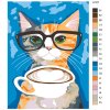 Malowanie po numerach - Kot w okularach z kubkiem cappuccino