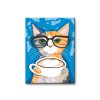 Malowanie po numerach - Kot w okularach z kubkiem cappuccino