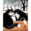 Malowanie po numerach - Czarne koty w zimowym ogrodzie