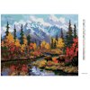 Haft diamentowy - NIEDŹWIEDŹ NAD RZEKĄ, GÓRY I JESIENNE DRZEWA