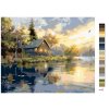 Malowanie po numerach - JEZIORO, DOMEK I ZACHÓD SŁOŃCA
