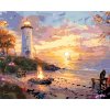 Malowanie po numerach - OGNISKO NA PLAŻY, LATARNIA I ZACHÓD SŁOŃCA