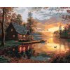 Malowanie po numerach - MOLO I DOMEK NAD JEZIOREM O ZACHODZIE SŁOŃCA