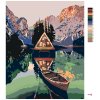 Malowanie po numerach - Chata nad jeziorem w górach, łódka