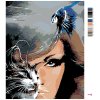 Malowanie po numerach - Kobieta z kotem i niebieski ptak