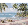 Malowanie po numerach - Łódki na plaży z palmami