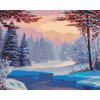 Malowanie po numerach - ŚNIEŻNY KRAJOBRAZ Z RZEKĄ