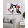 Malowanie po numerach - CZARNO-BIAŁY KOT I RÓŻOWE KWIATY