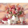 Malowanie po numerach - KWIATY W BIAŁYM WAZONIE Z BIAŁĄ FILIŻANKĄ