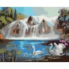 Malowanie po numerach - ŁABĘDZIE NA JEZIORZE I WODOSPAD (D. RUSTY RUST)