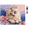 Malowanie po numerach - KOT I RÓŻOWE KWIATY