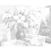 Kropkowanie - Biały kotek i bzy w wazonie