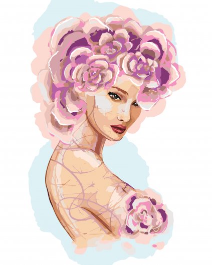 Maľovanie podľa čísel - ŽENA S RUŽOVÝMI KVETMI