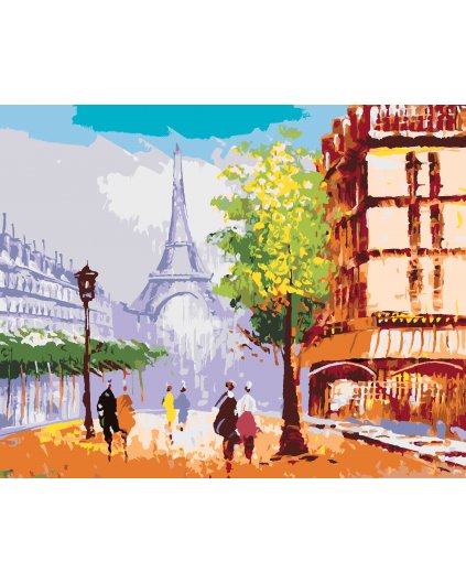 Maľovanie podľa čísel - EIFFELOVA VEŽA V PARÍŽI POHĽAD NA ULICU