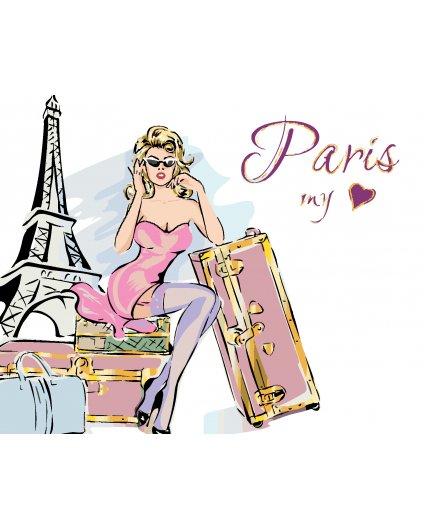 Maľovanie podľa čísel - ŽENA S KUFRAMI PRI EIFFELOVEJ VEŽI