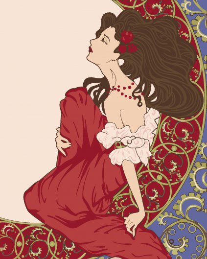 Maľovanie podľa čísel - ŽENA ROZJÍMA SECESIA PLAGÁT