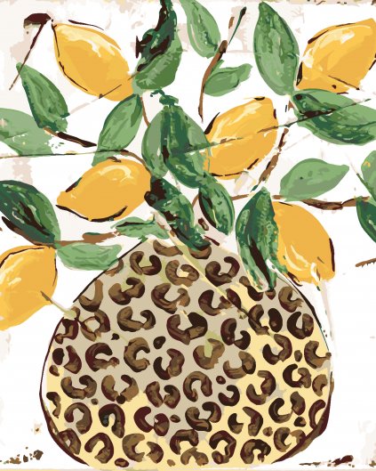 Maľovanie podľa čísel - CITRONY V LEOPARDEJ VÁZE (HALEY BUSH)