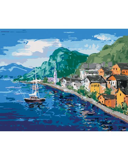 Maľovanie podľa čísel - POBREŽIE PRI HALLSTATT V RAKÚSKU
